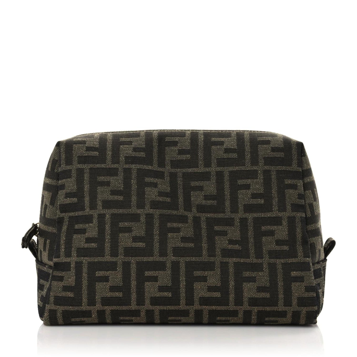 Fendi Fabric Jacquard FF 1974 Medium Trapezoid Beauty Pouch Tobacco Moro Black 1 of 11