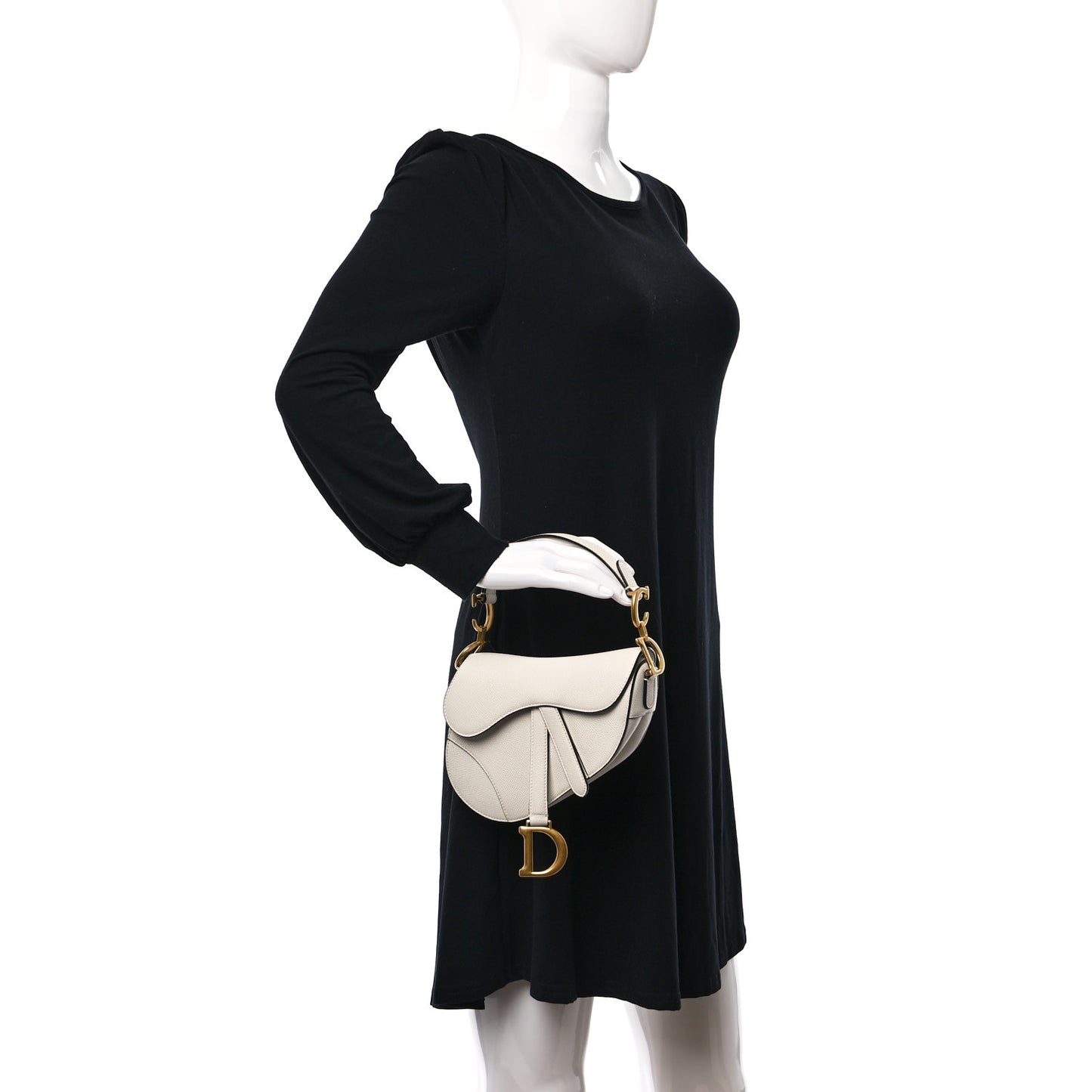 Grained Calfskin Mini Saddle Bag White