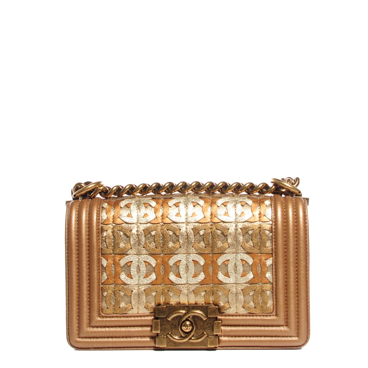 Chanel Metallic Lambskin Small Golden CC Boy Flap Gold 1 of 8