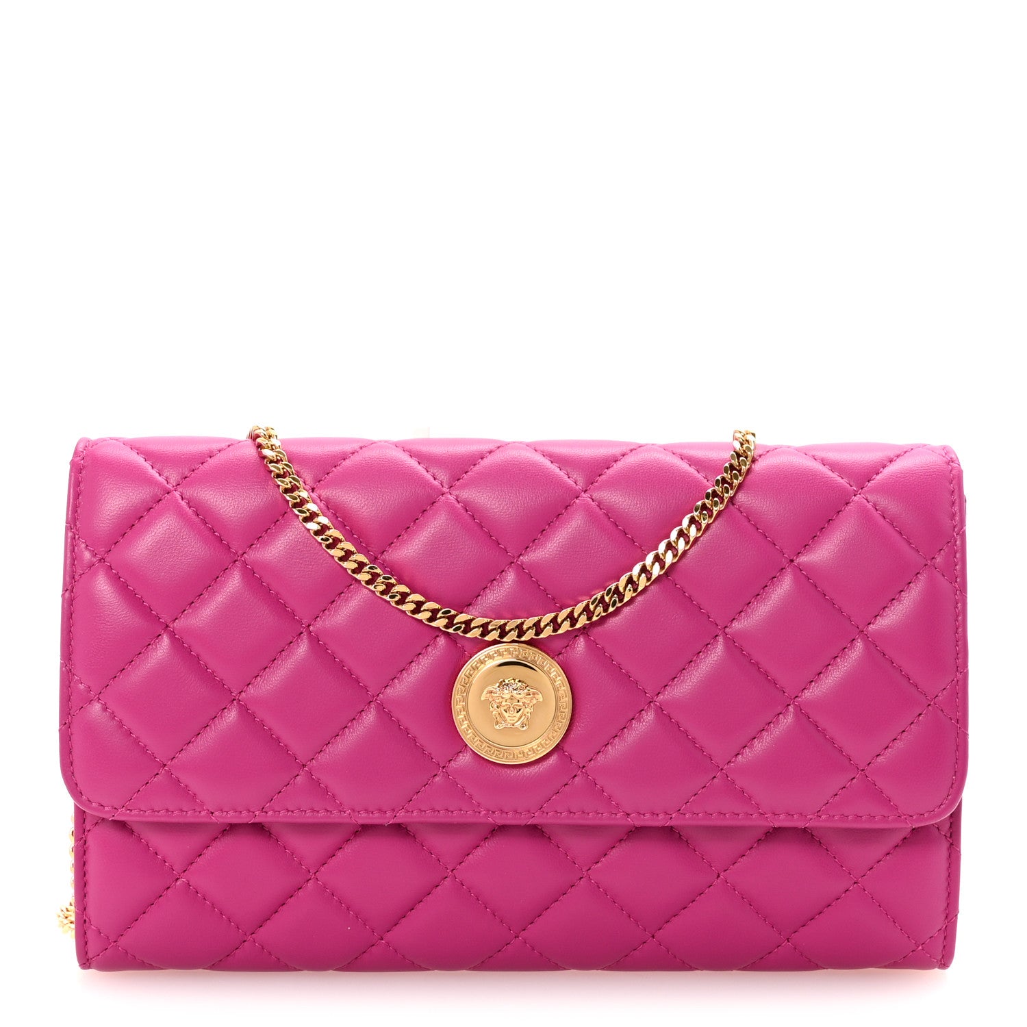 Versace Lambskin Quilted Medusa Wallet on Chain Crossbody Orchid 1 of 10