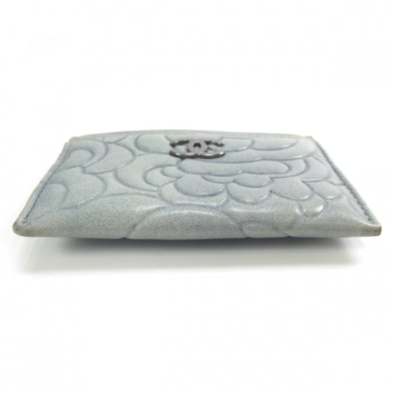 Lambskin Camellia Card Holder Blue