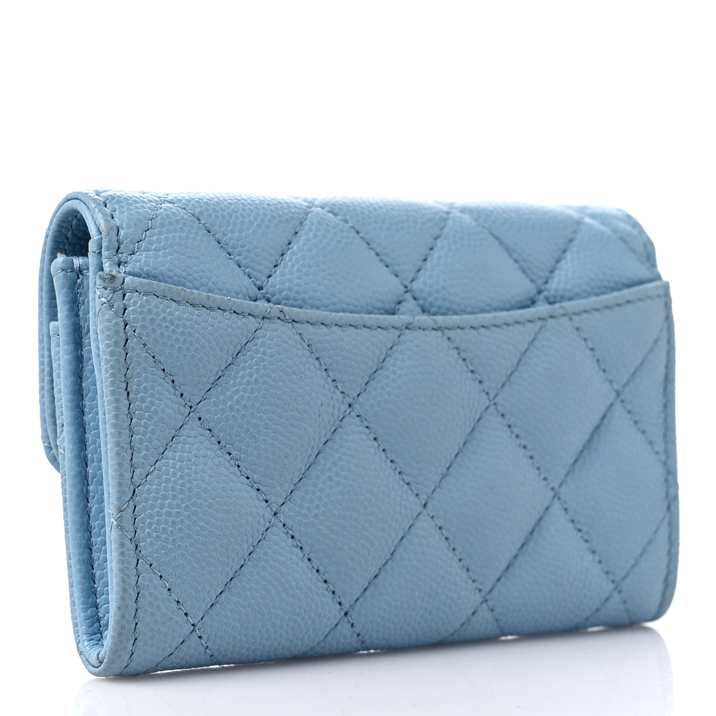 Caviar Quilted Flap Card Holder Wallet Light Blue
