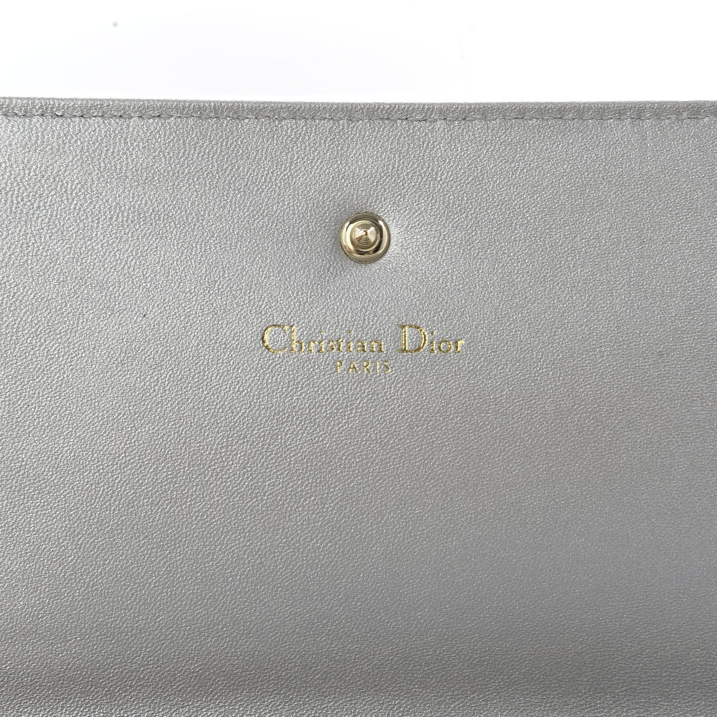 Metallic Grained Calfskin Diorama Croisiere Chain Wallet Silver
