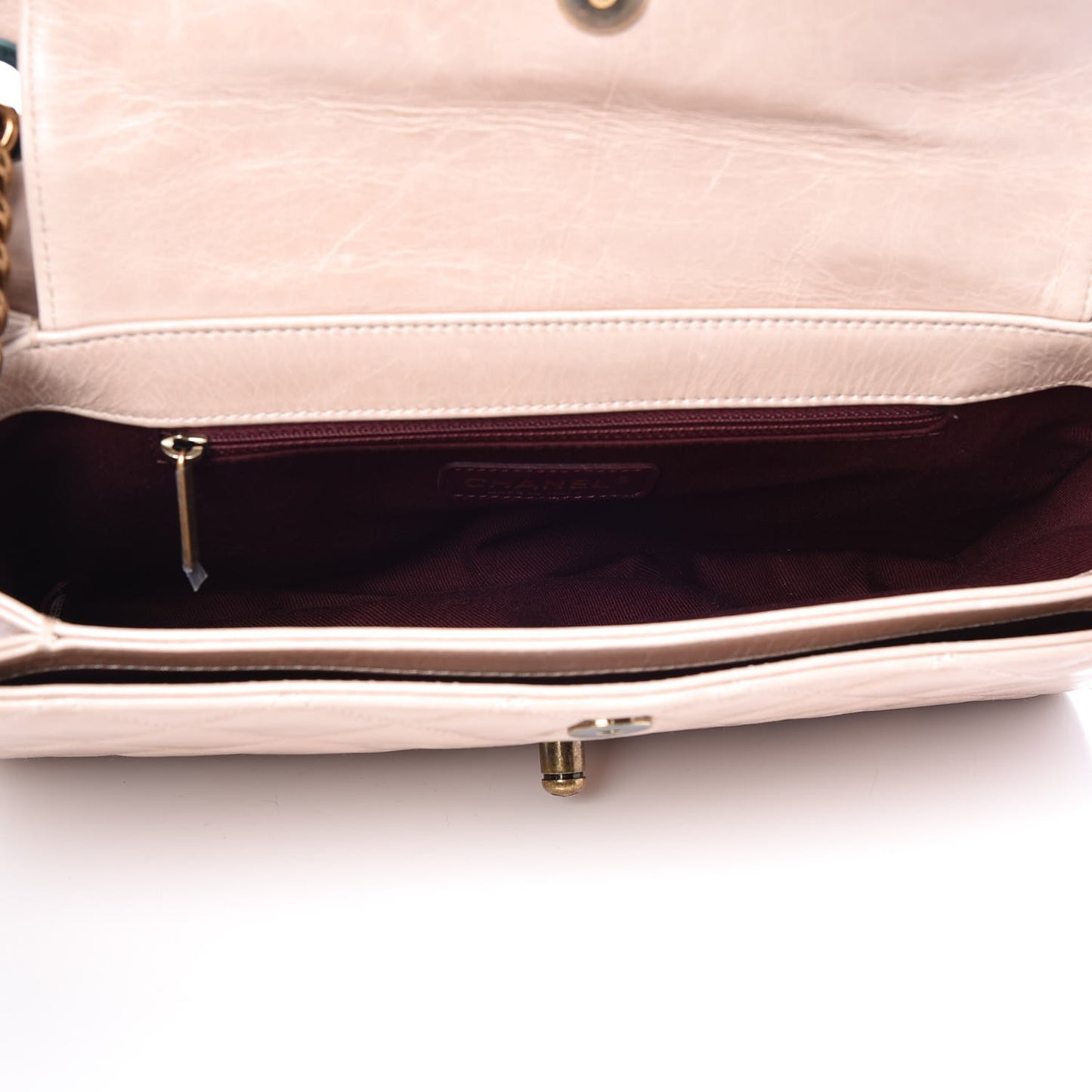 Glazed Calfskin Quilted Large Perfect Edge Flap Light Pink