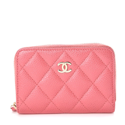 Chanel Metallic Caviar Quilted Zip Coin Purse Pink 1 of 12