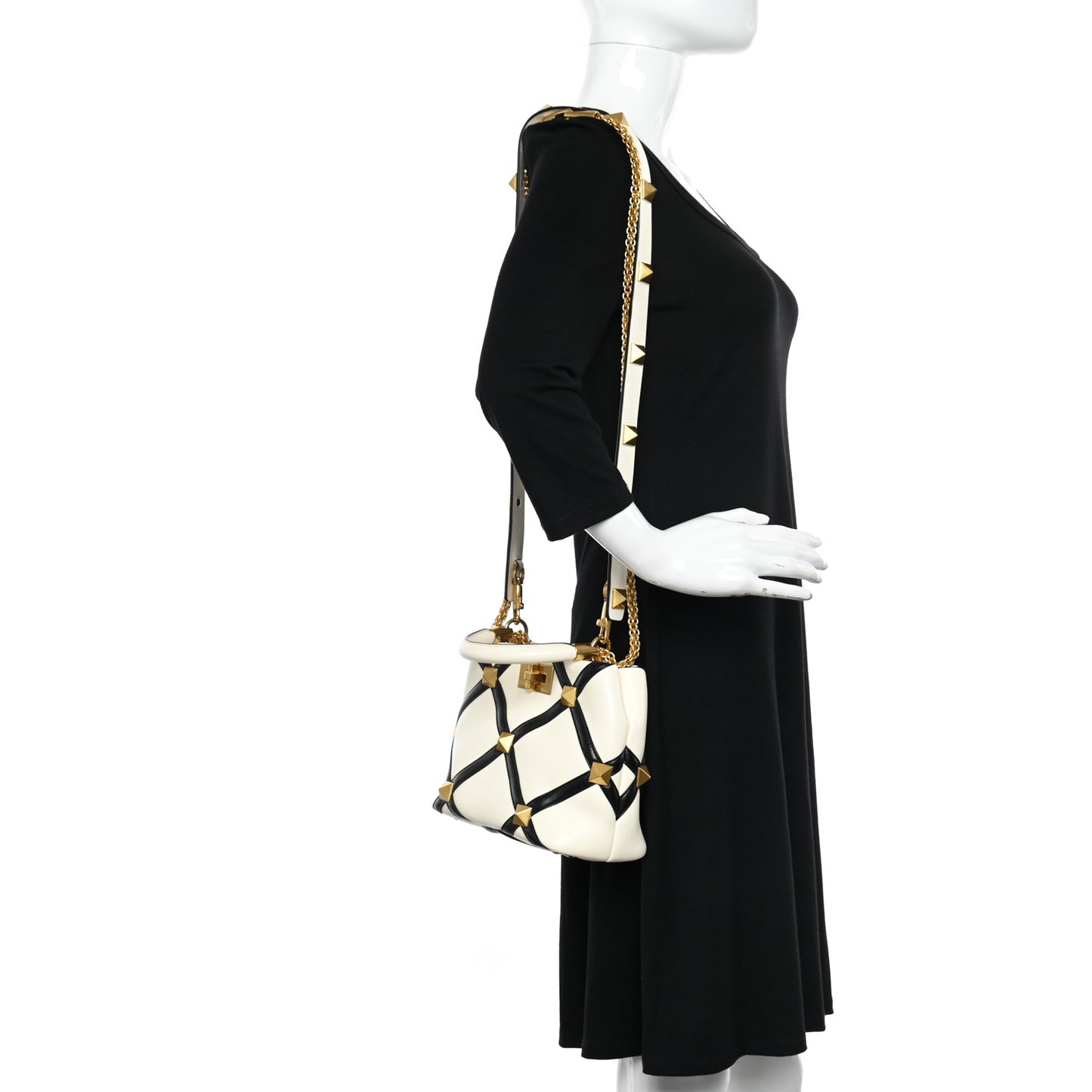 Nappa Small Roman Stud The Handle Bag Ivory Black