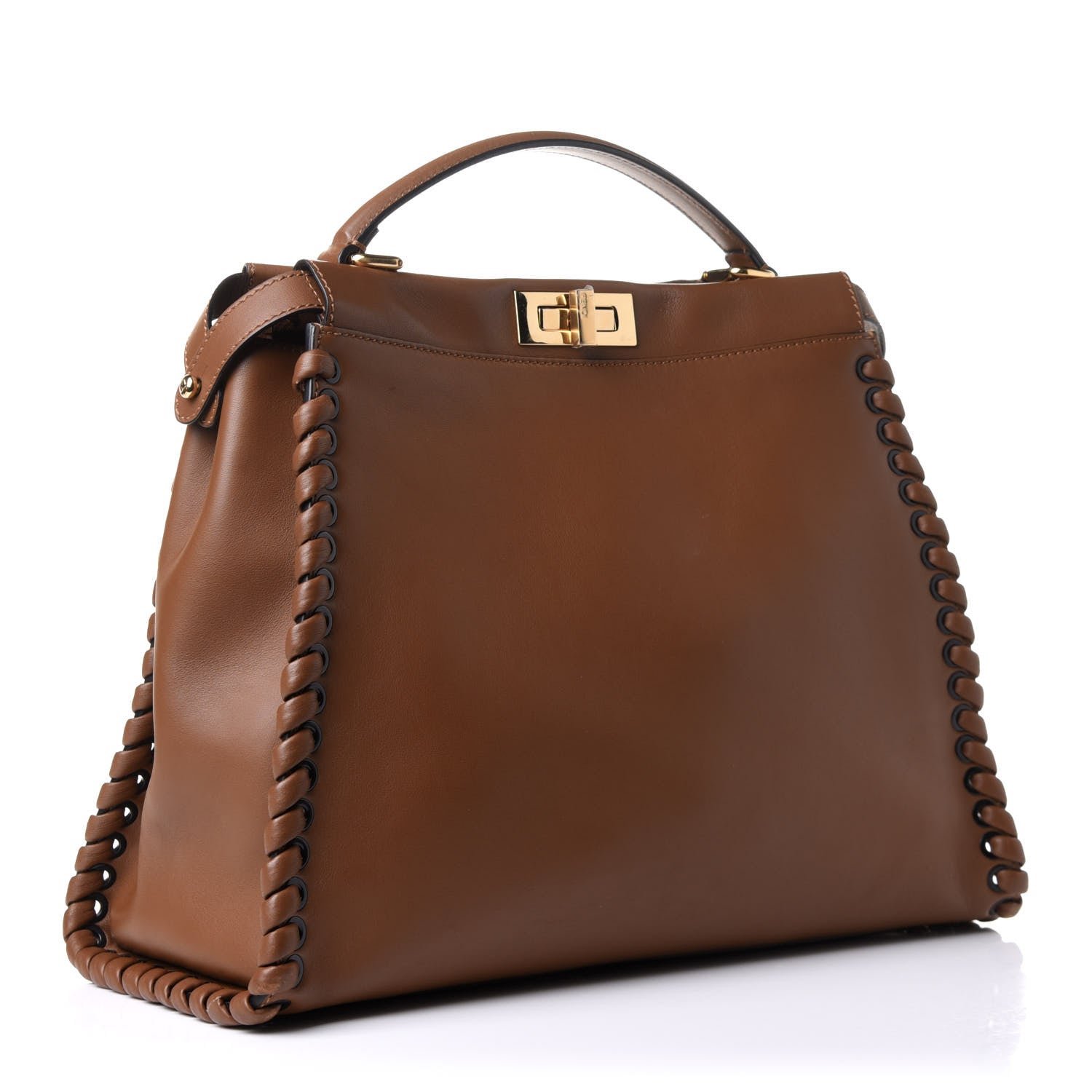 Fendi Calfskin Lace Up Large Peekaboo Iconic Satchel Cognac 3 of 17