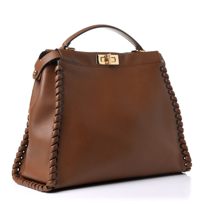 Fendi Calfskin Lace Up Large Peekaboo Iconic Satchel Cognac 3 of 17