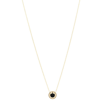 Tiffany 18K Yellow Gold Diamond Black Onyx Small T Circle Pendant Necklace 1 of 4