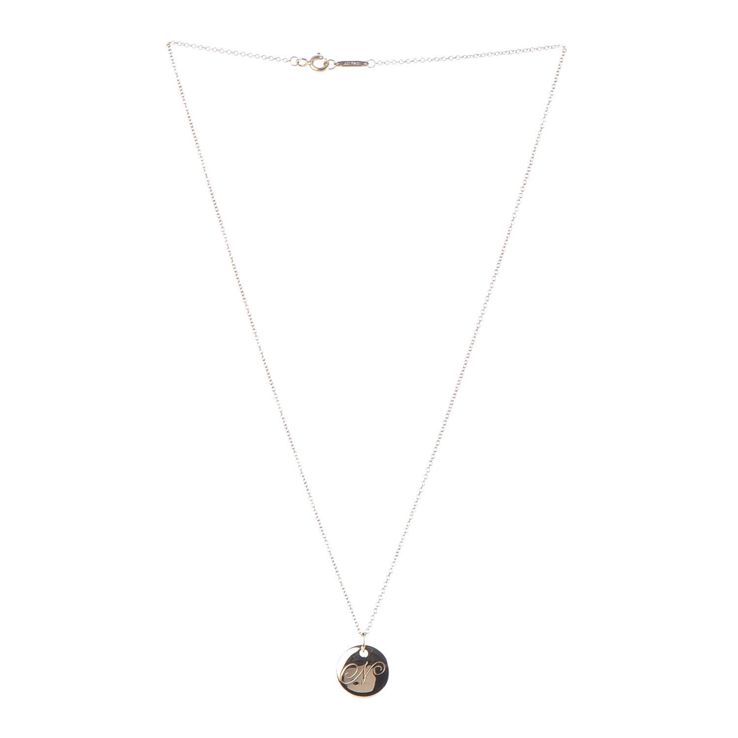 18K Yellow Gold Notes Letter "N" Disc Charm Pendant Necklace