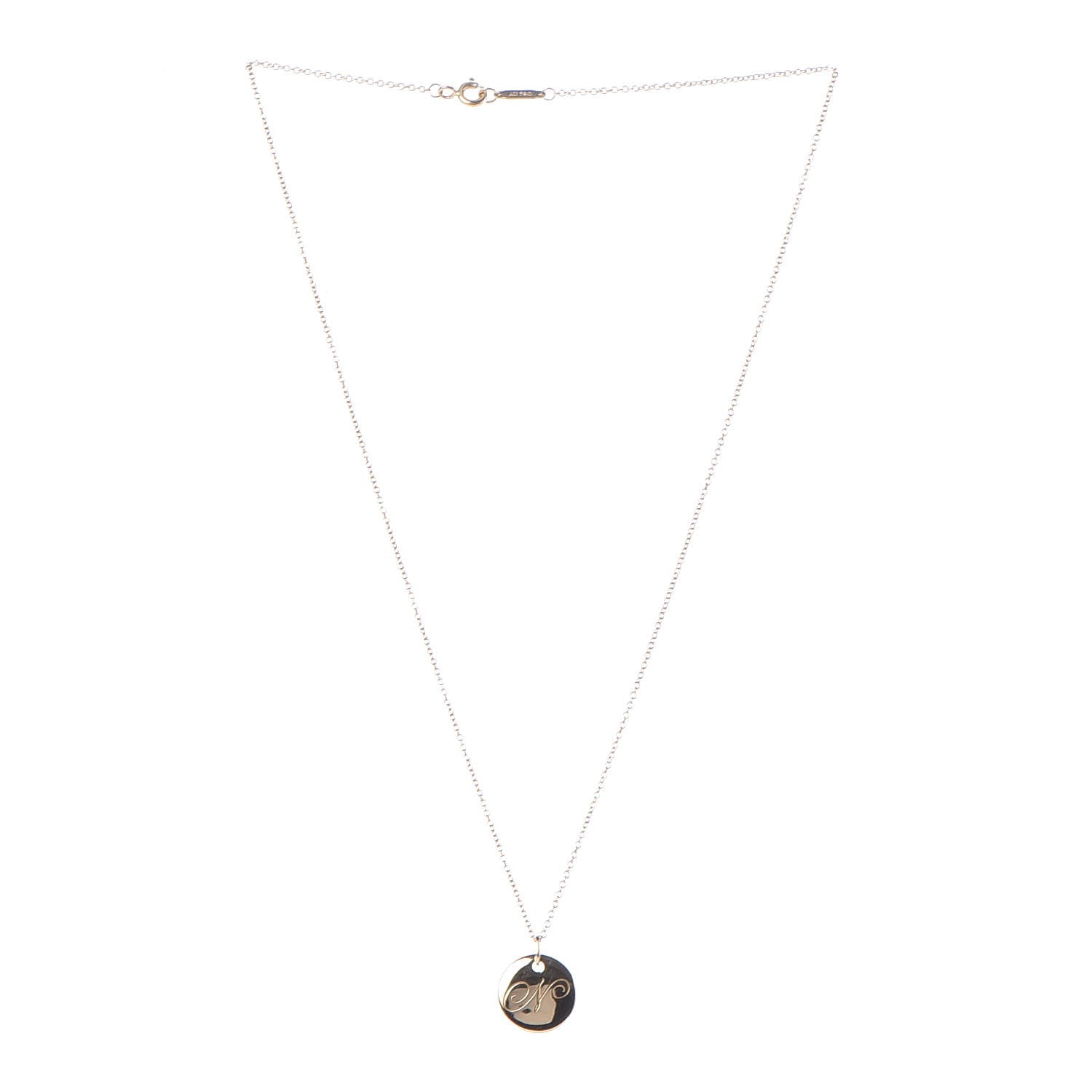 Tiffany 18K Yellow Gold Notes Letter "N" Disc Charm Pendant Necklace 3 of 6