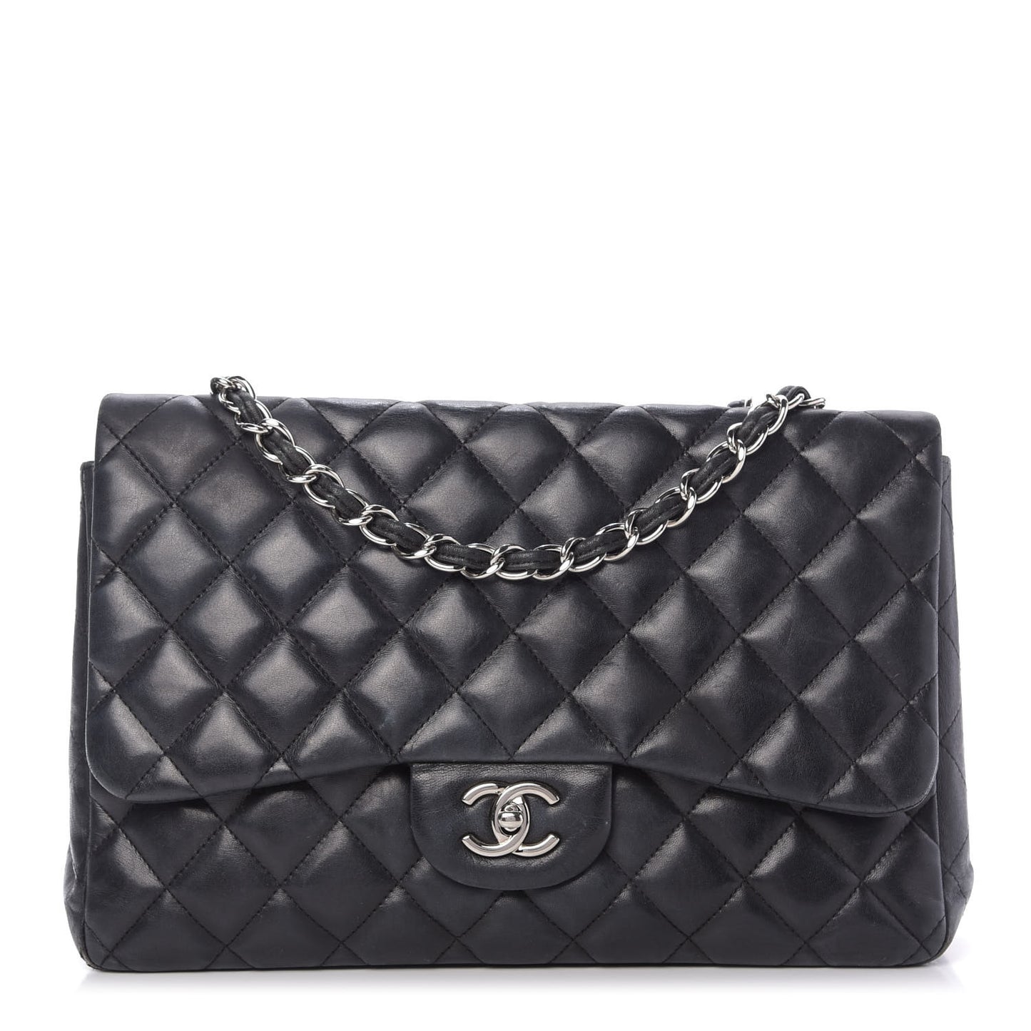 Lambskin Quilted Jumbo Single Flap Black