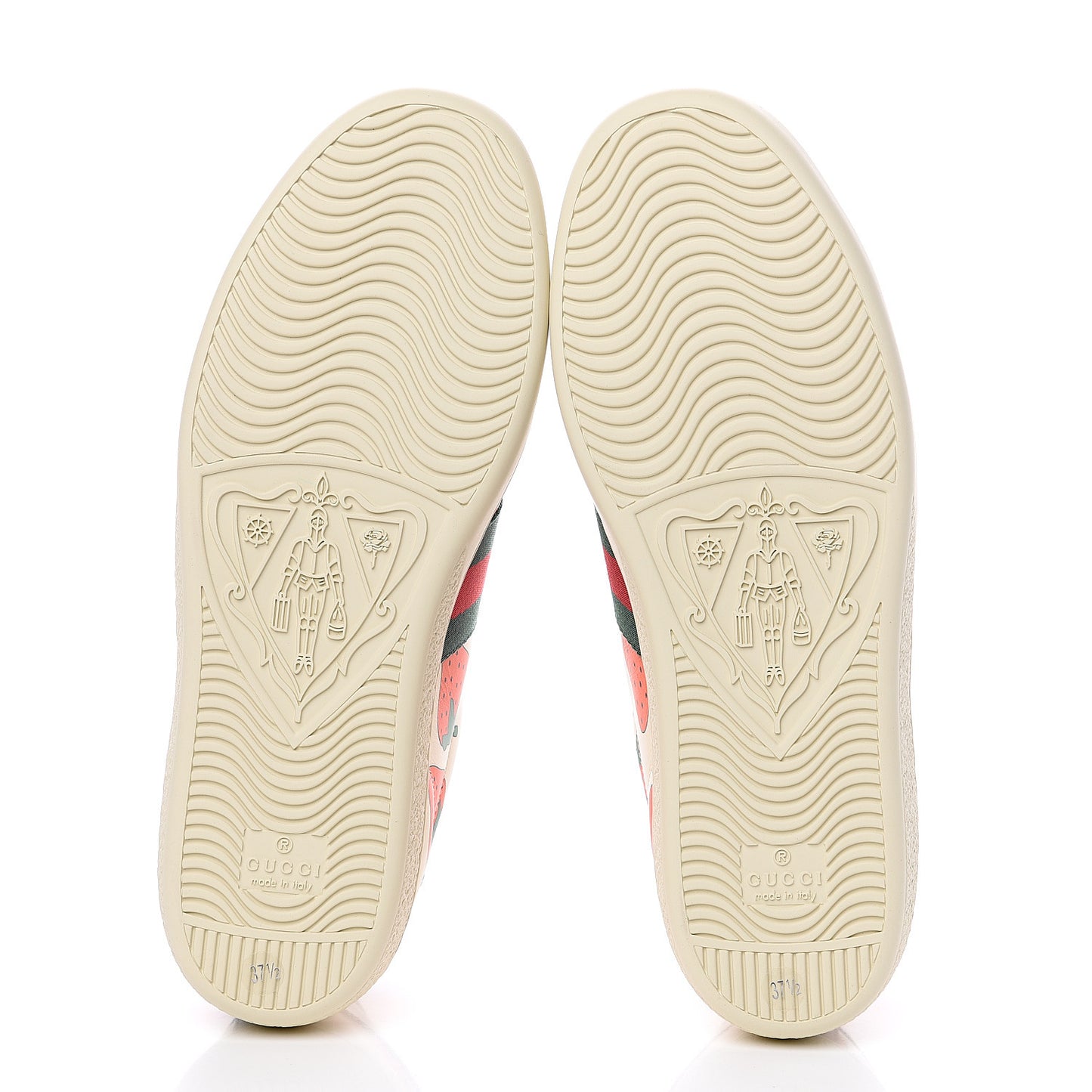 Calfskin Web Strawberry Print Womens Ace Sneakers 37.5 Ivory Red Green