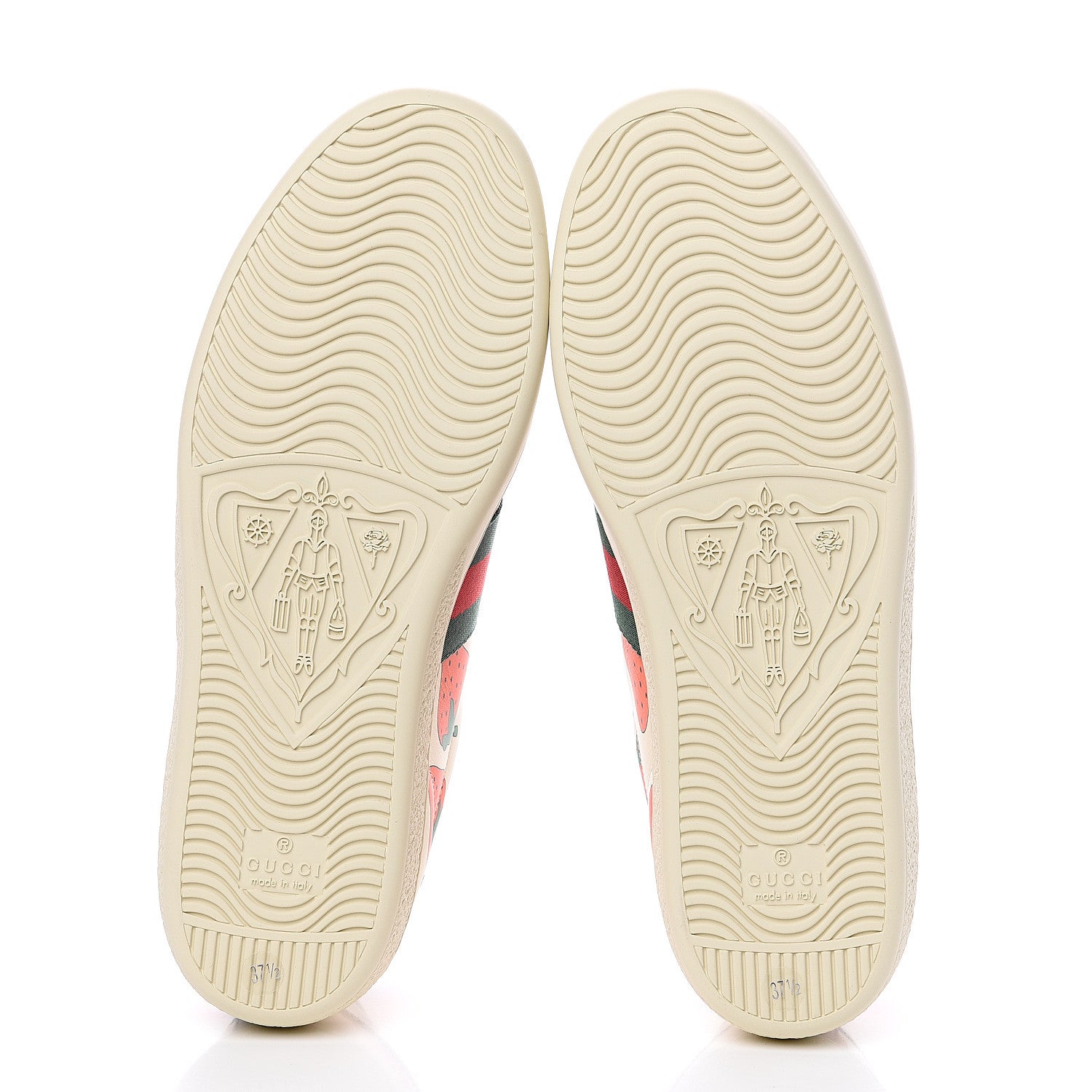 Gucci Calfskin Web Strawberry Print Womens Ace Sneakers 37.5 Ivory Red Green 5 of 11