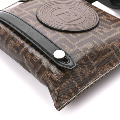 Fendi Glazed Fabric Vitello Century FF 1974 Stamp Patch Messenger Bag Mogano Panna Black 11 of 12
