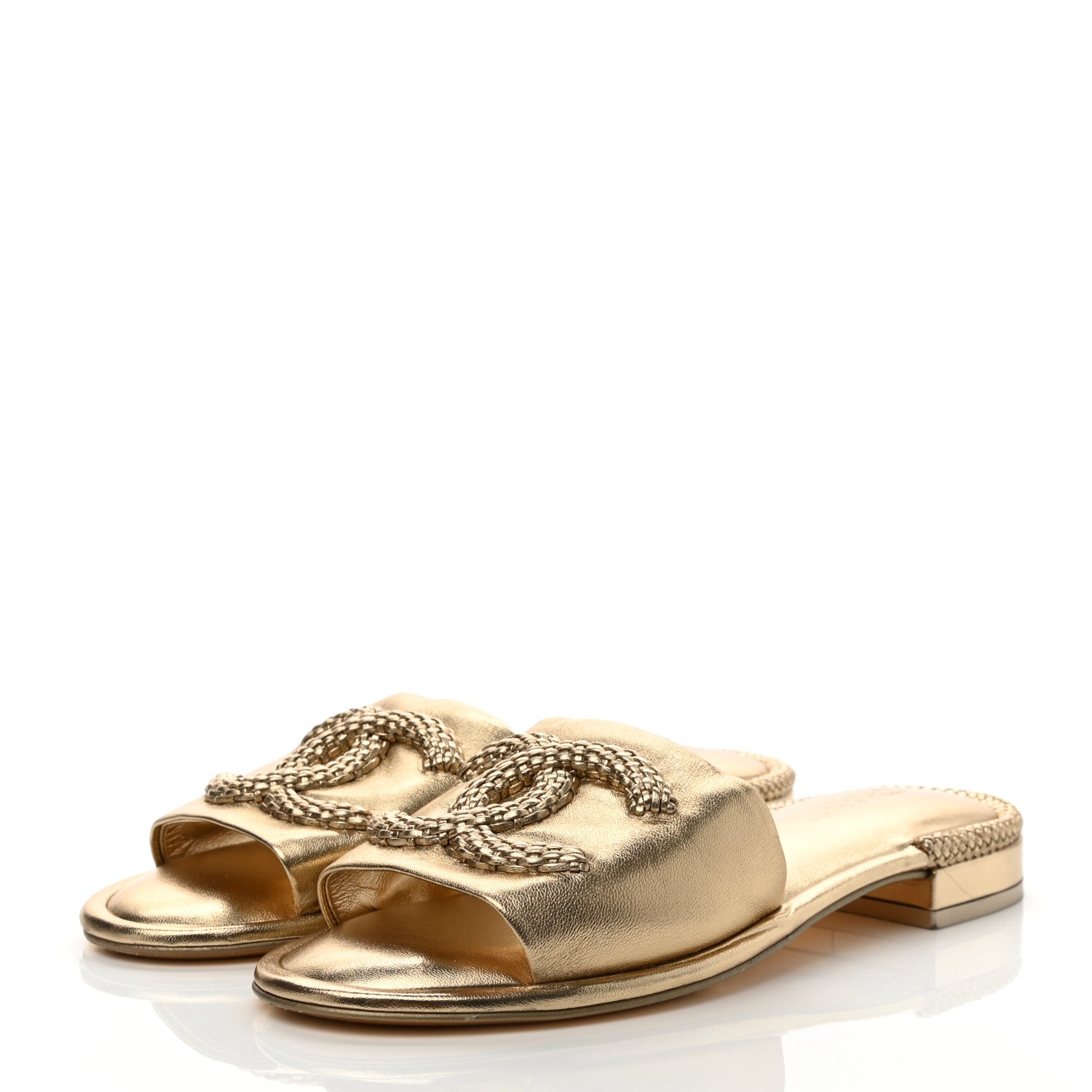 Chanel Metallic Lambskin CC Braided Mules 39 Gold 3 of 8
