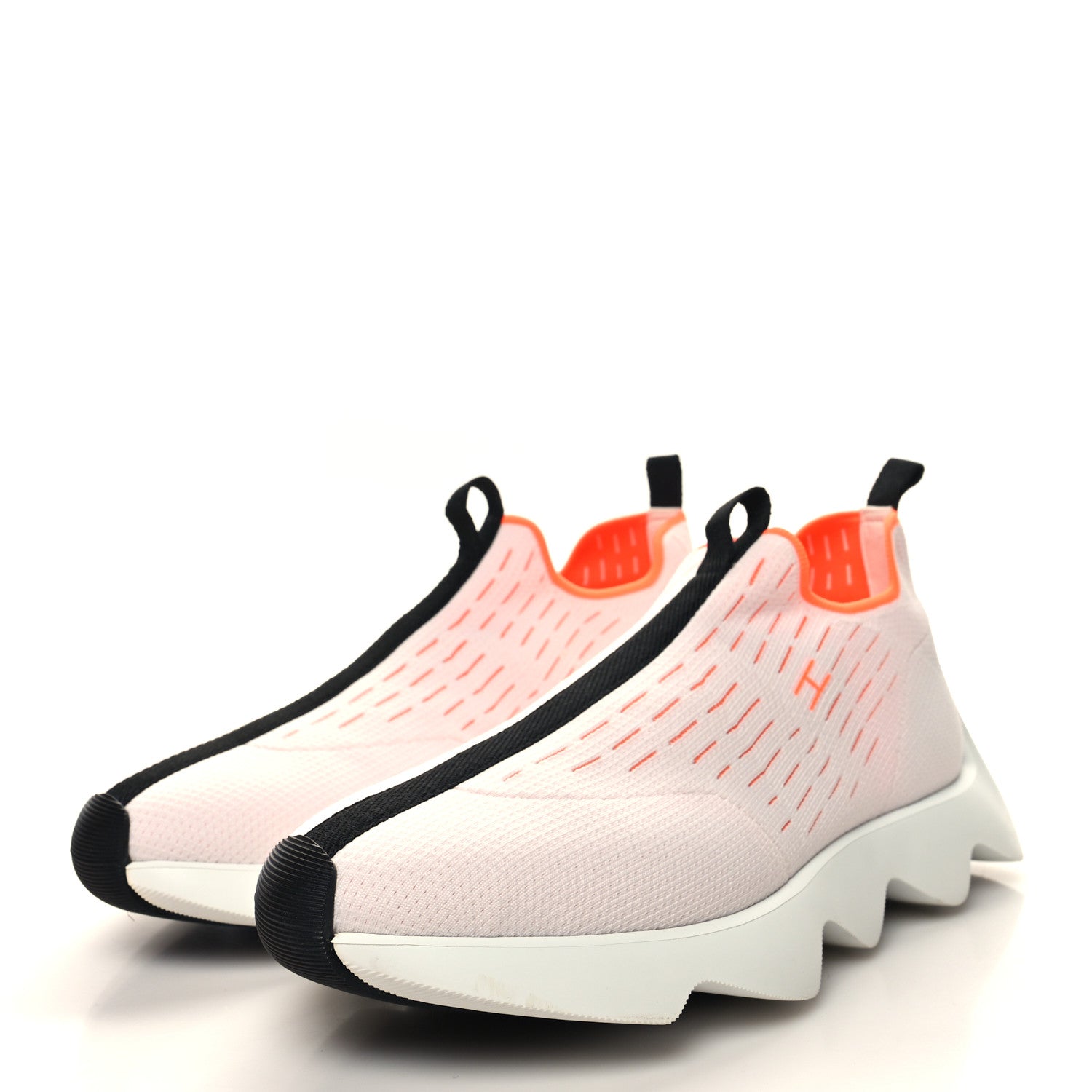 Hermes Technical Canvas Goatskin Womens Eclair Sneakers 40 White Orange 3 of 9