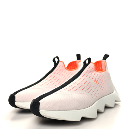 Hermes Technical Canvas Goatskin Womens Eclair Sneakers 40 White Orange 3 of 9