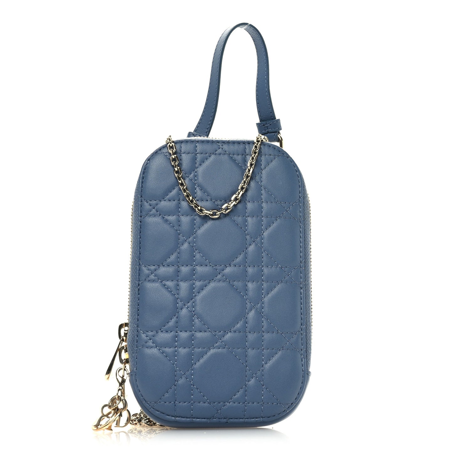 Lambskin Cannage Lady Dior Phone Holder Cloud Blue