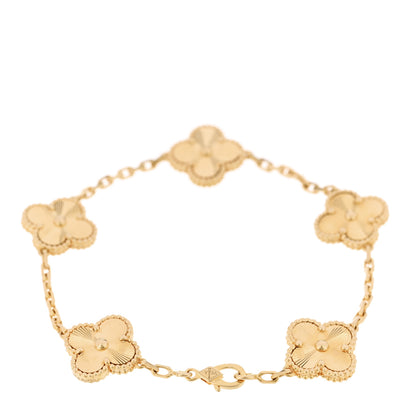 Van Cleef & Arpels 18K Yellow Gold 5 Motifs Guilloche Vintage Alhambra Bracelet 2 of 5