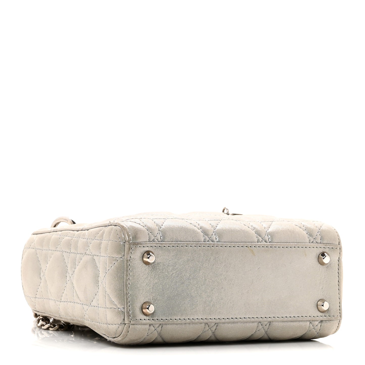 Metallic Lambskin Cannage Mini Lady Dior Silver