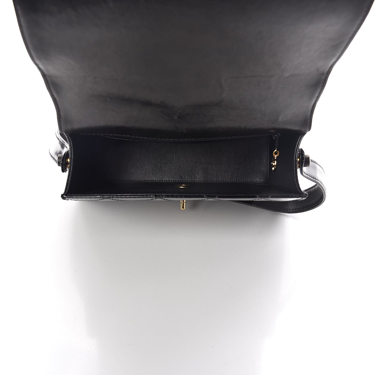 Glazed Calfskin Stitched Shoulder Flap Bag Black