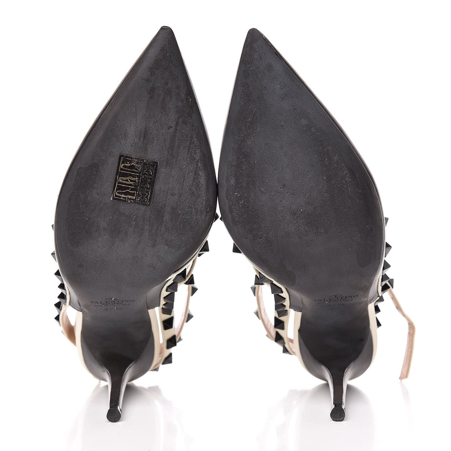 Calfskin Rockstud Ankle Strap 100mm Pumps 37.5 Black Light Ivory