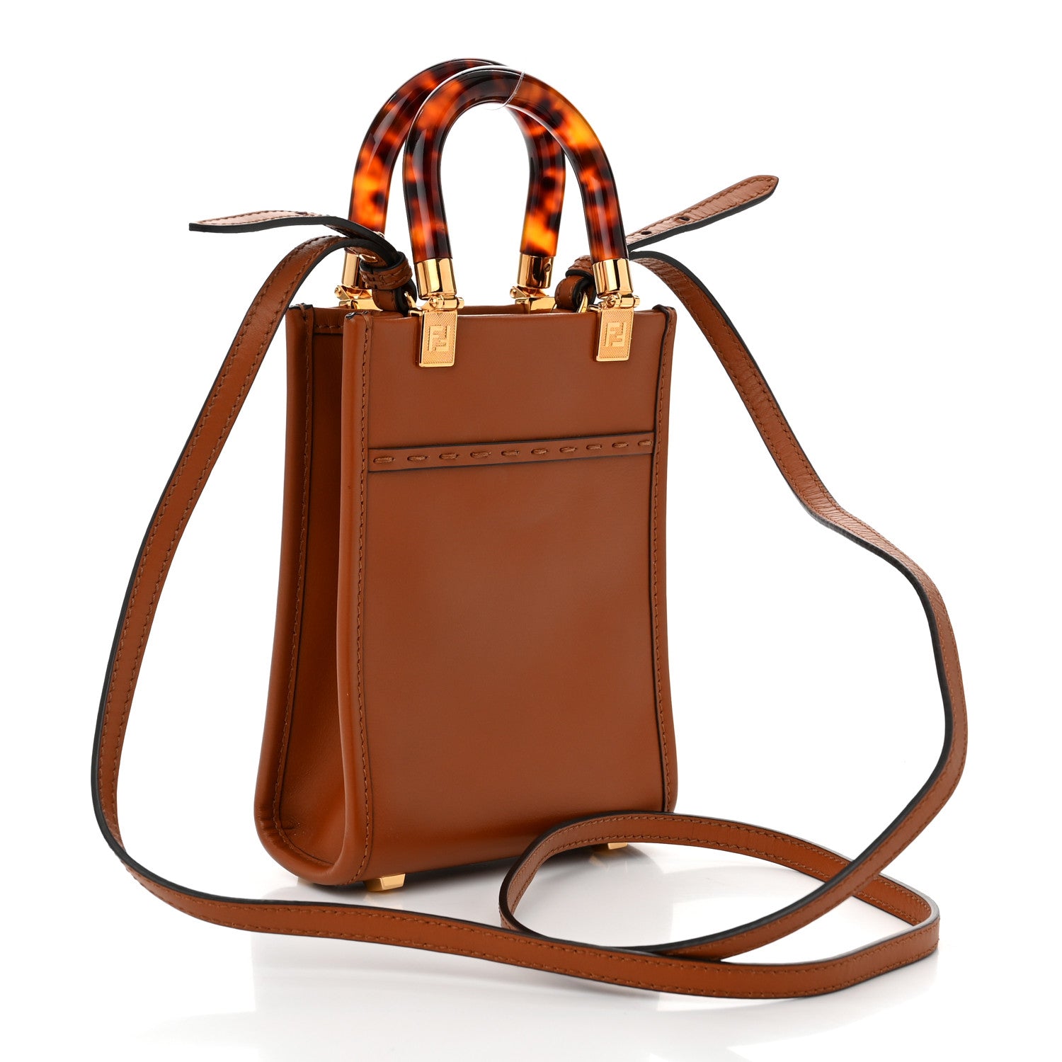 Fendi Vitello King Plexiglass Logo Embossed Mini Fendi Sunshine Shopper Tote Cuoio 3 of 11