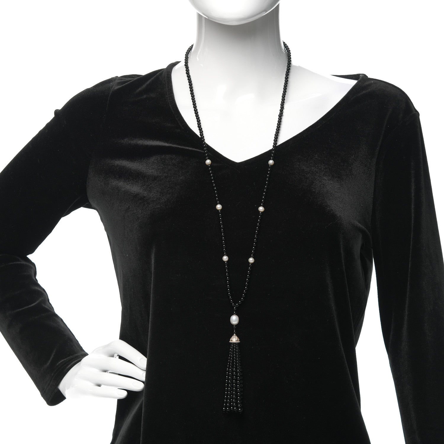 Tiffany Sterling Silver Black Onyx Freshwater Pearl Ziegfeld Tassel Necklace 2 of 6