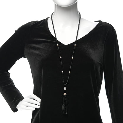 Tiffany Sterling Silver Black Onyx Freshwater Pearl Ziegfeld Tassel Necklace 2 of 6