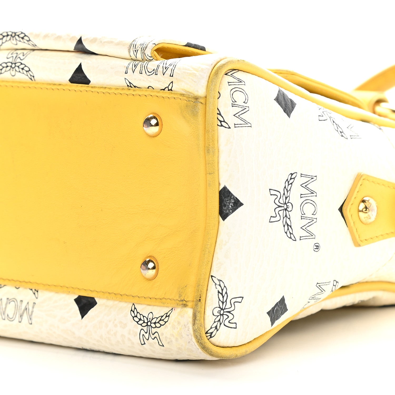 MCM Visetos Satchel White Yellow 8 of 16