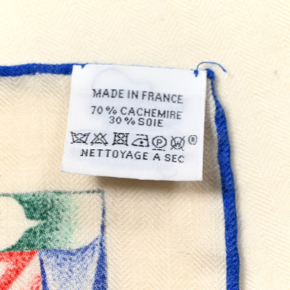Hermes Cashmere Silk Robe Du Soir Shawl 140 White Vert Multicolor 3 of 13