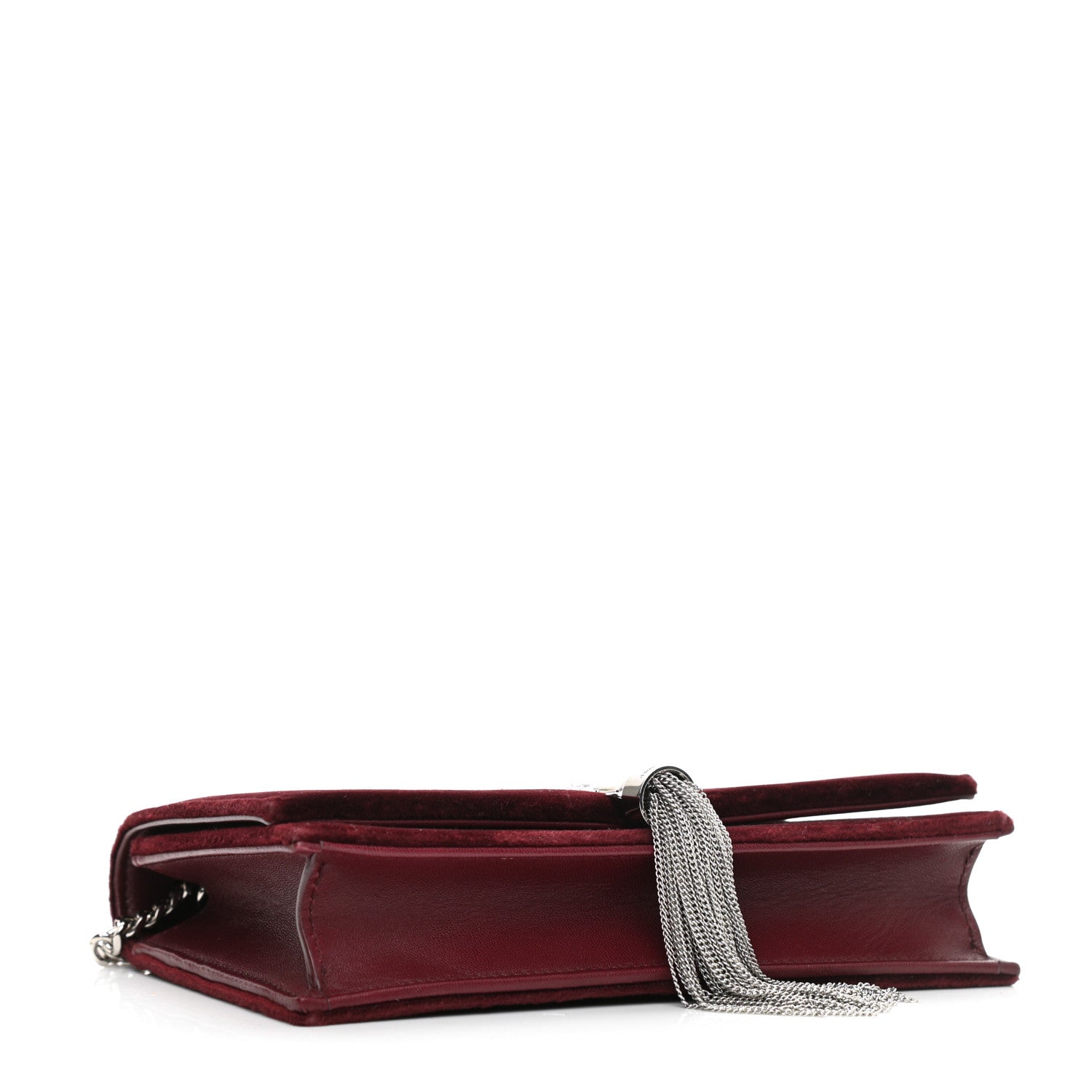 Saint Laurent Velvet Crystal Monogram Kate Tassel Shoulder Bag Burgundy 4 of 10