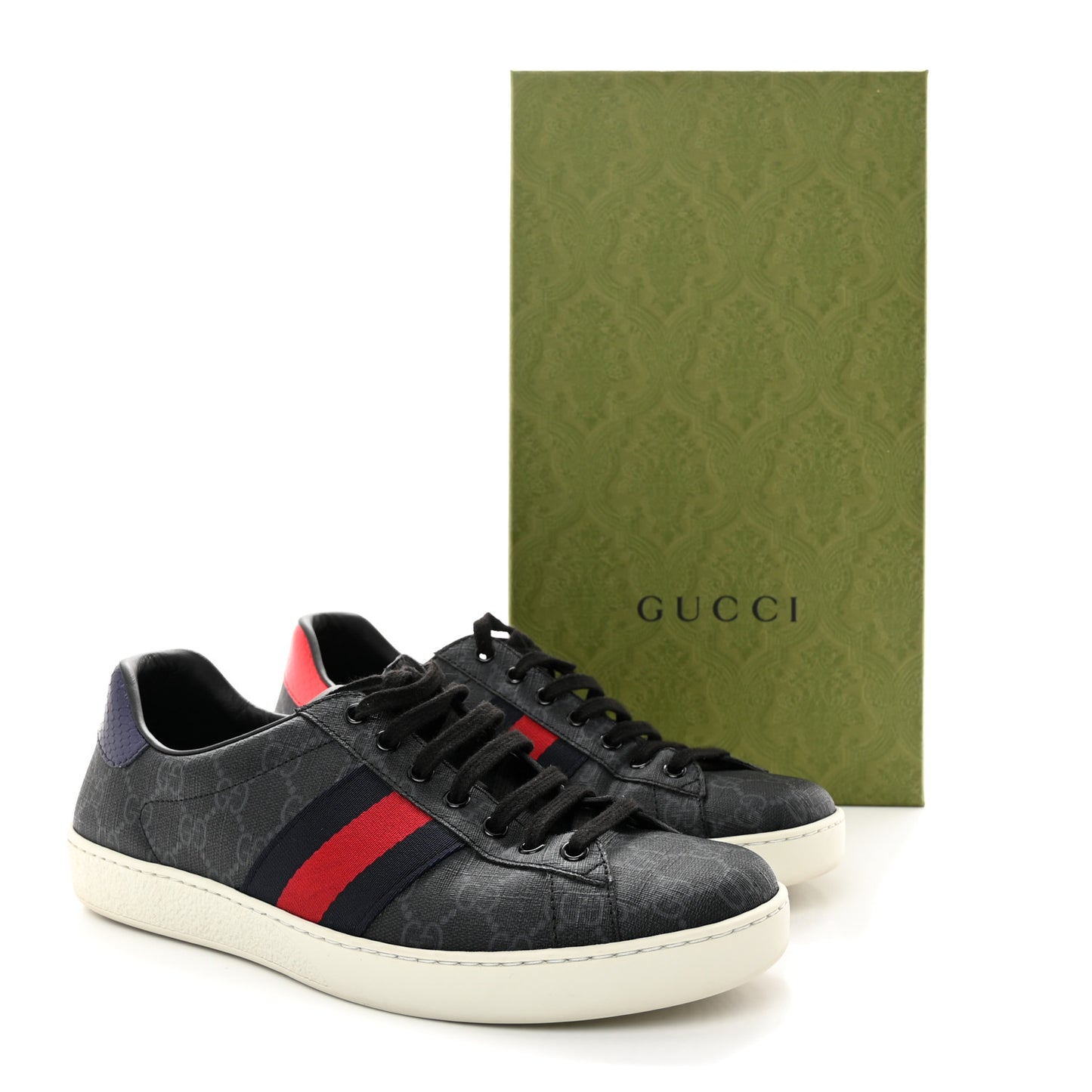 GG Supreme Monogram Ayers Web Mens New Ace Sneakers 9.5 Black
