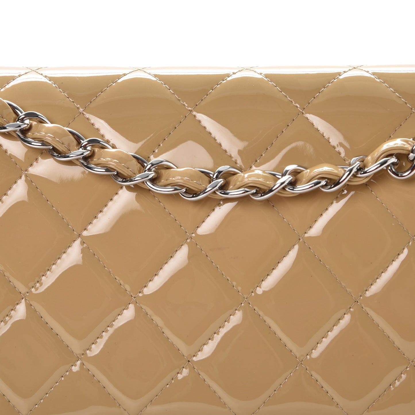 Patent Quilted Jumbo Double Flap Beige