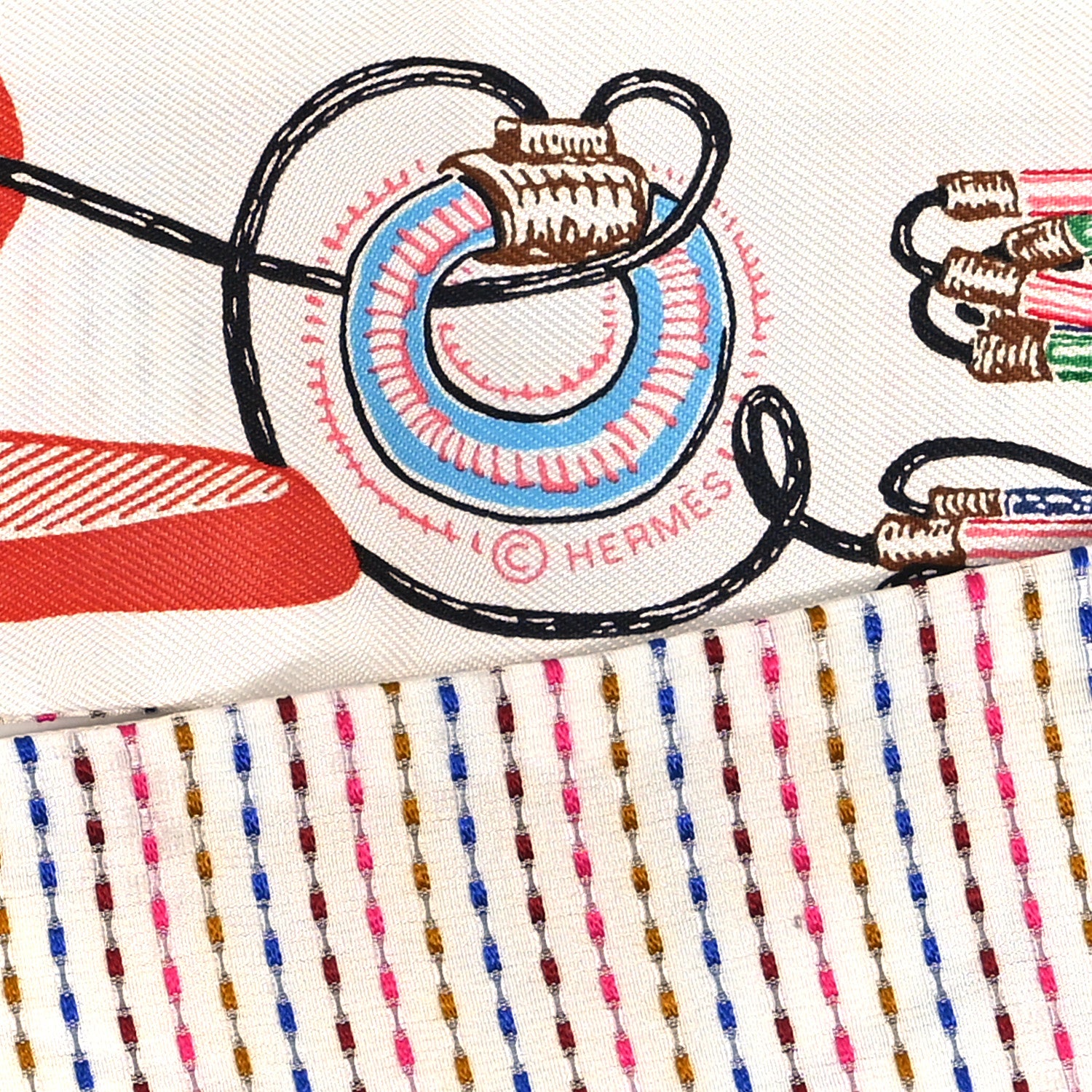 Hermes Silk Chevaloscope Neon Twilly White Bleu Rouge 4 of 4