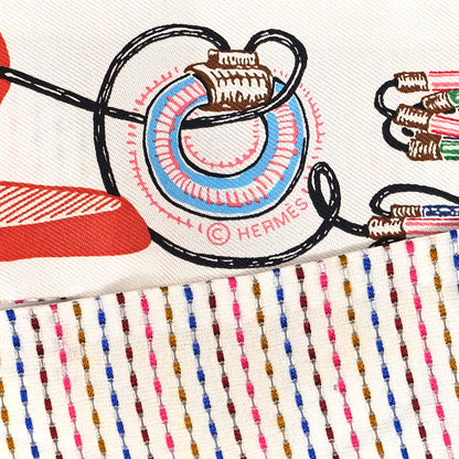 Hermes Silk Chevaloscope Neon Twilly White Bleu Rouge 4 of 4