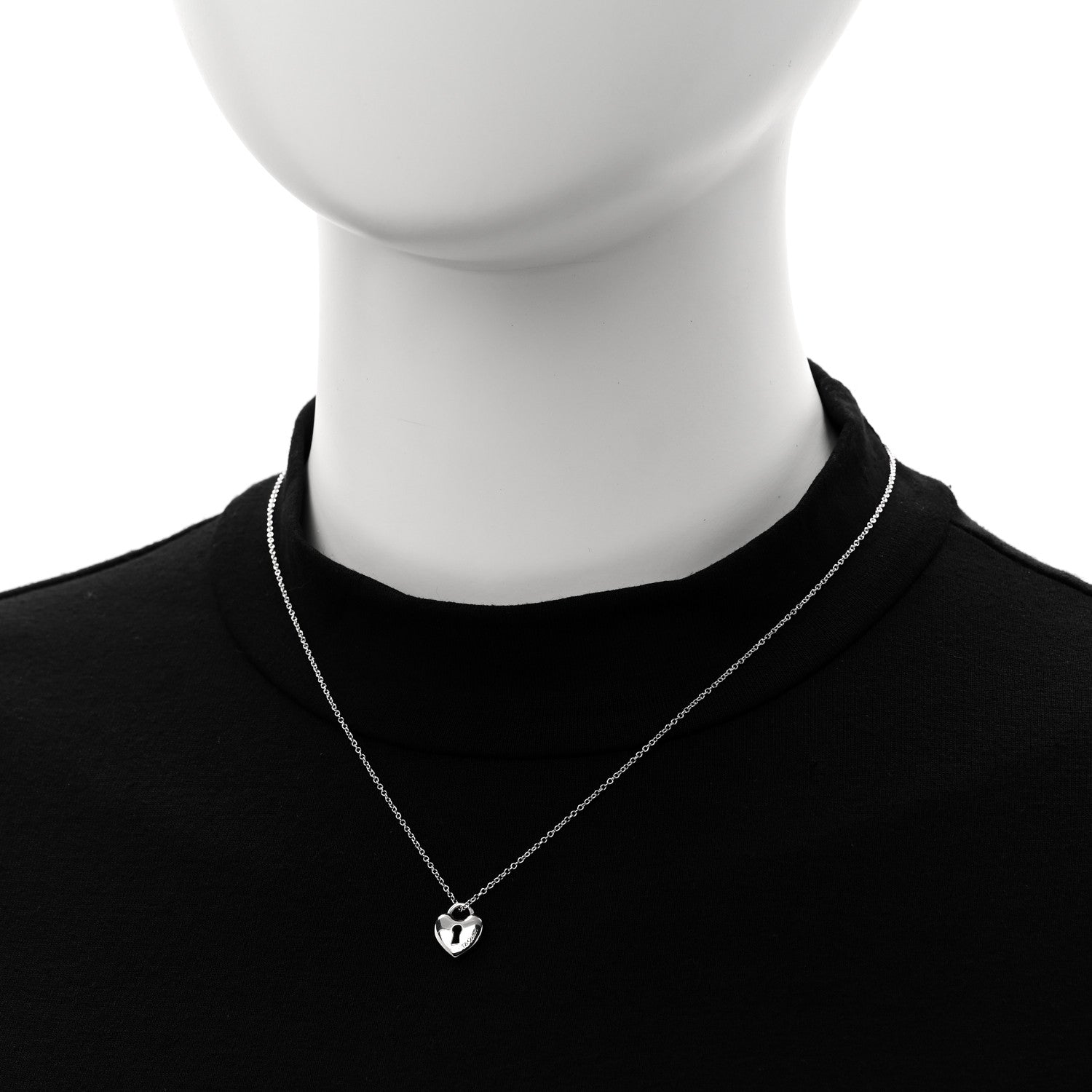 Tiffany Sterling Silver Heart Lock Pendant Link Necklace 2 of 6