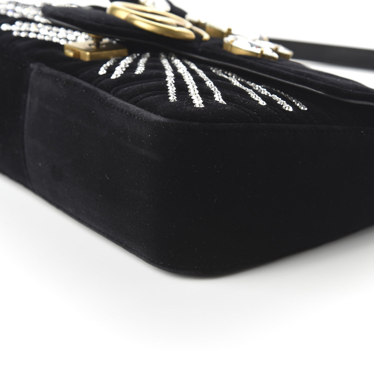 Velvet Matelasse Marquise Crystals Embroidered Small GG Marmont Shoulder Bag Black
