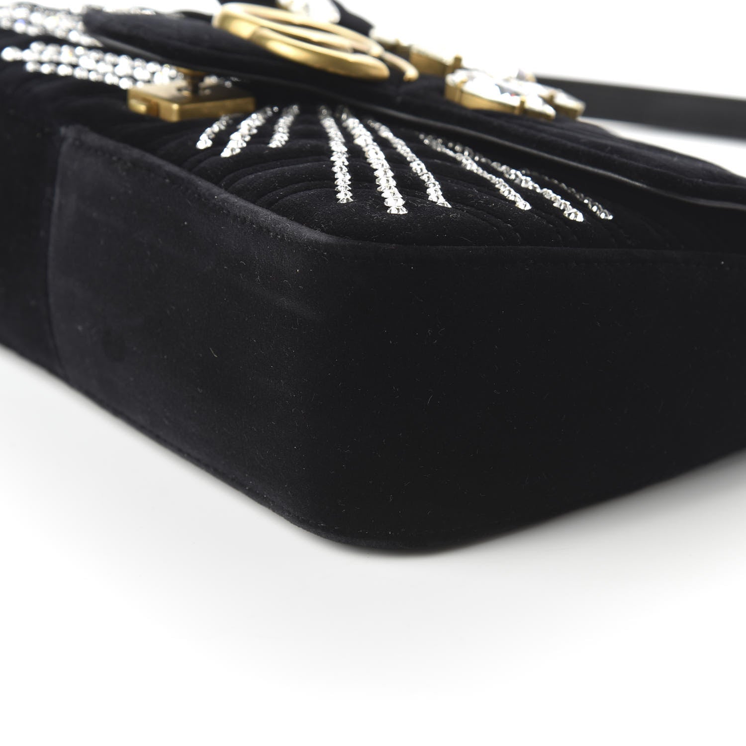 Gucci Velvet Matelasse Marquise Crystals Embroidered Small GG Marmont Shoulder Bag Black 7 of 10