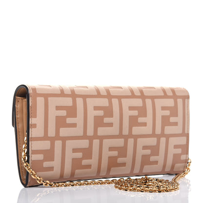 Fendi Vitello Termolagoon F is Fendi FF 1974 Embossed Continental Envelope Wallet On Chain Miele Scuro 3 of 16