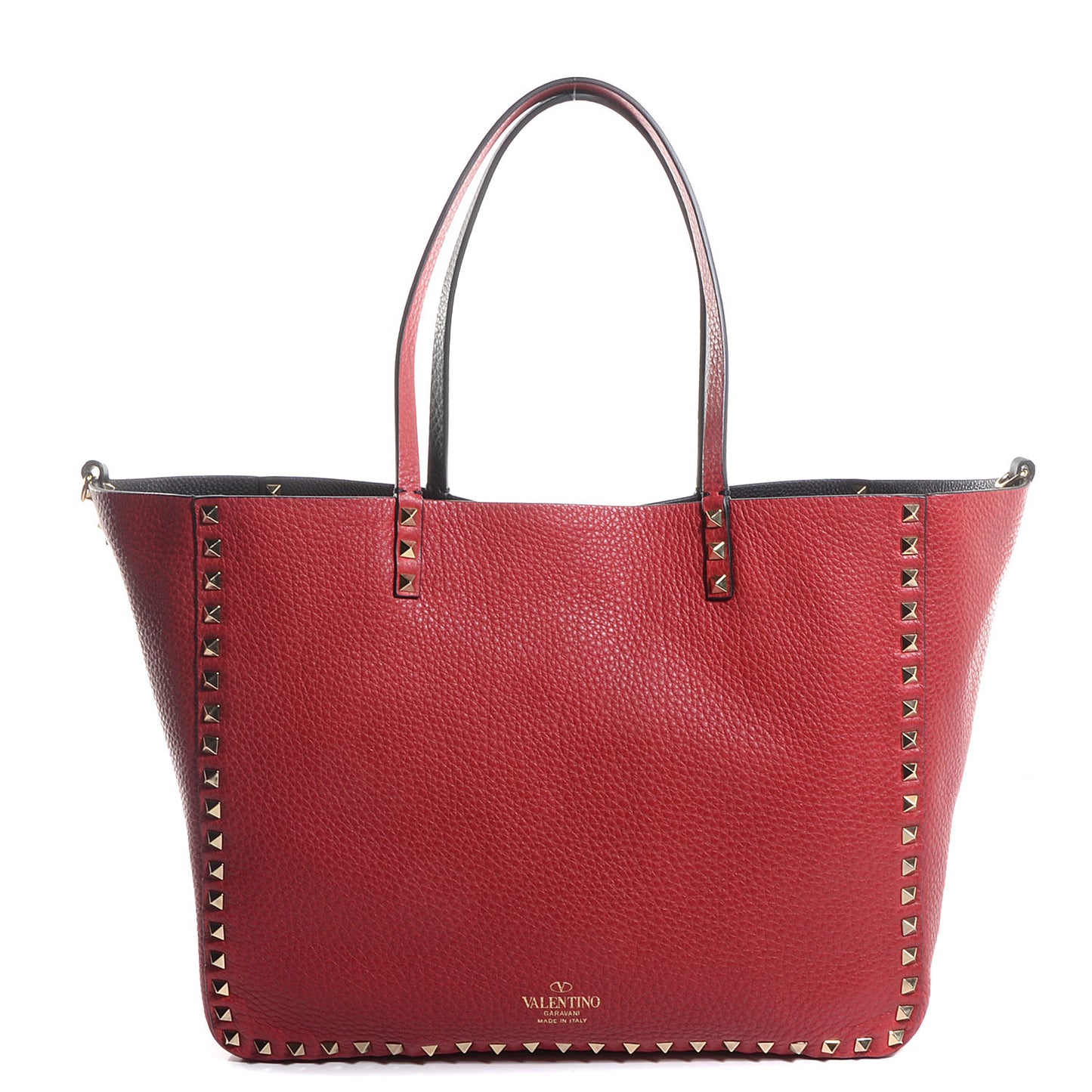 Pebbled Calfskin Medium Rockstud Reversible Tote Black Rosso Valentino