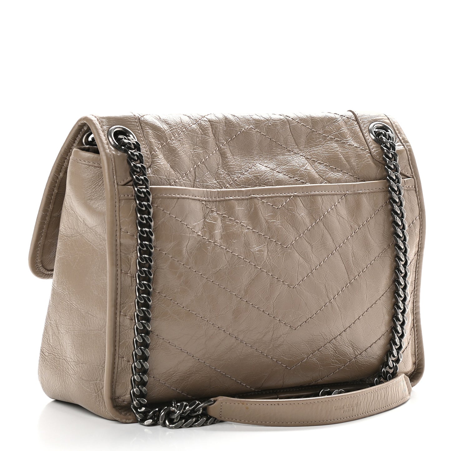 Crinkled Calfskin Matelasse Monogram Medium Niki Chain Satchel Taupe