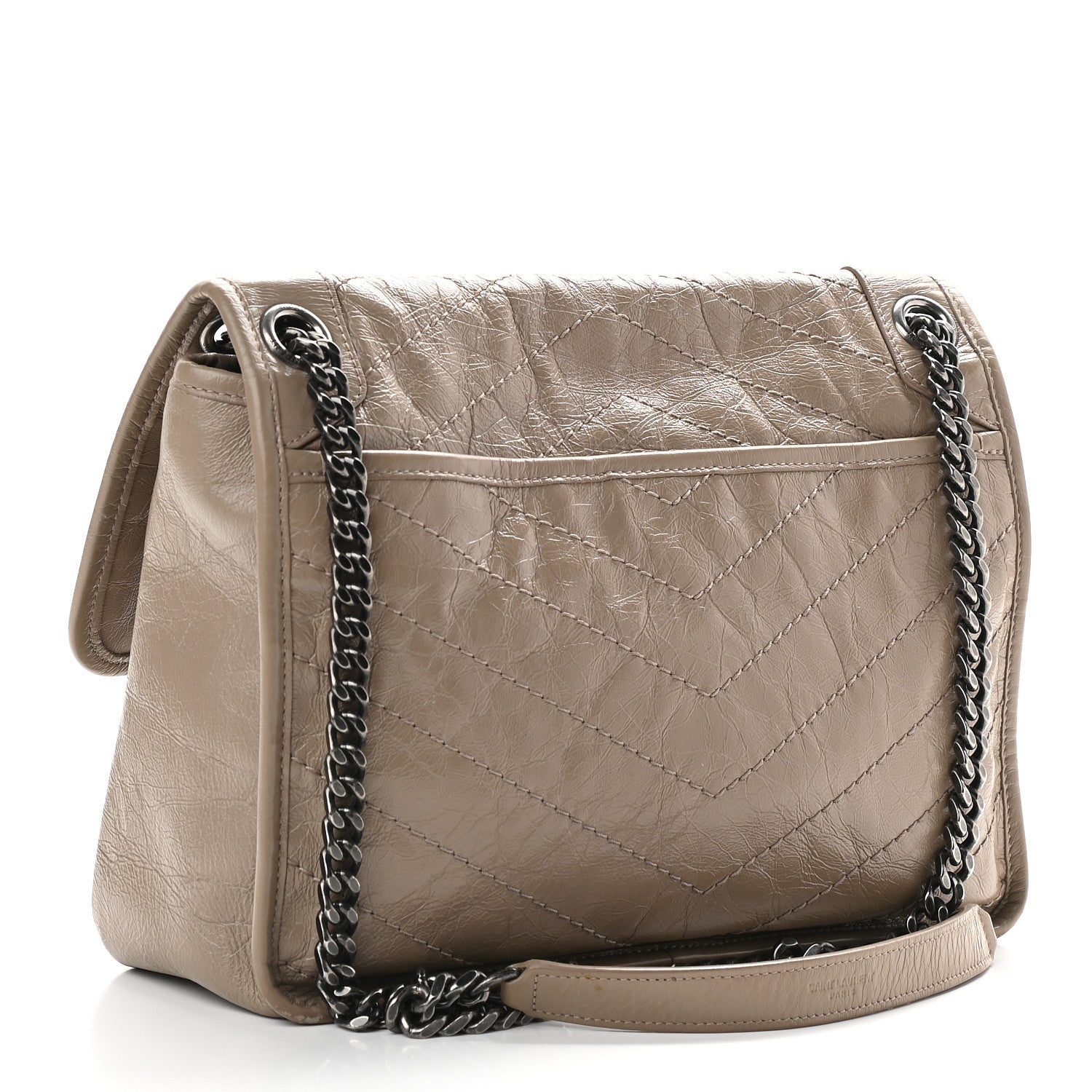 Saint Laurent Crinkled Calfskin Matelasse Monogram Medium Niki Chain Satchel Taupe 2 of 9