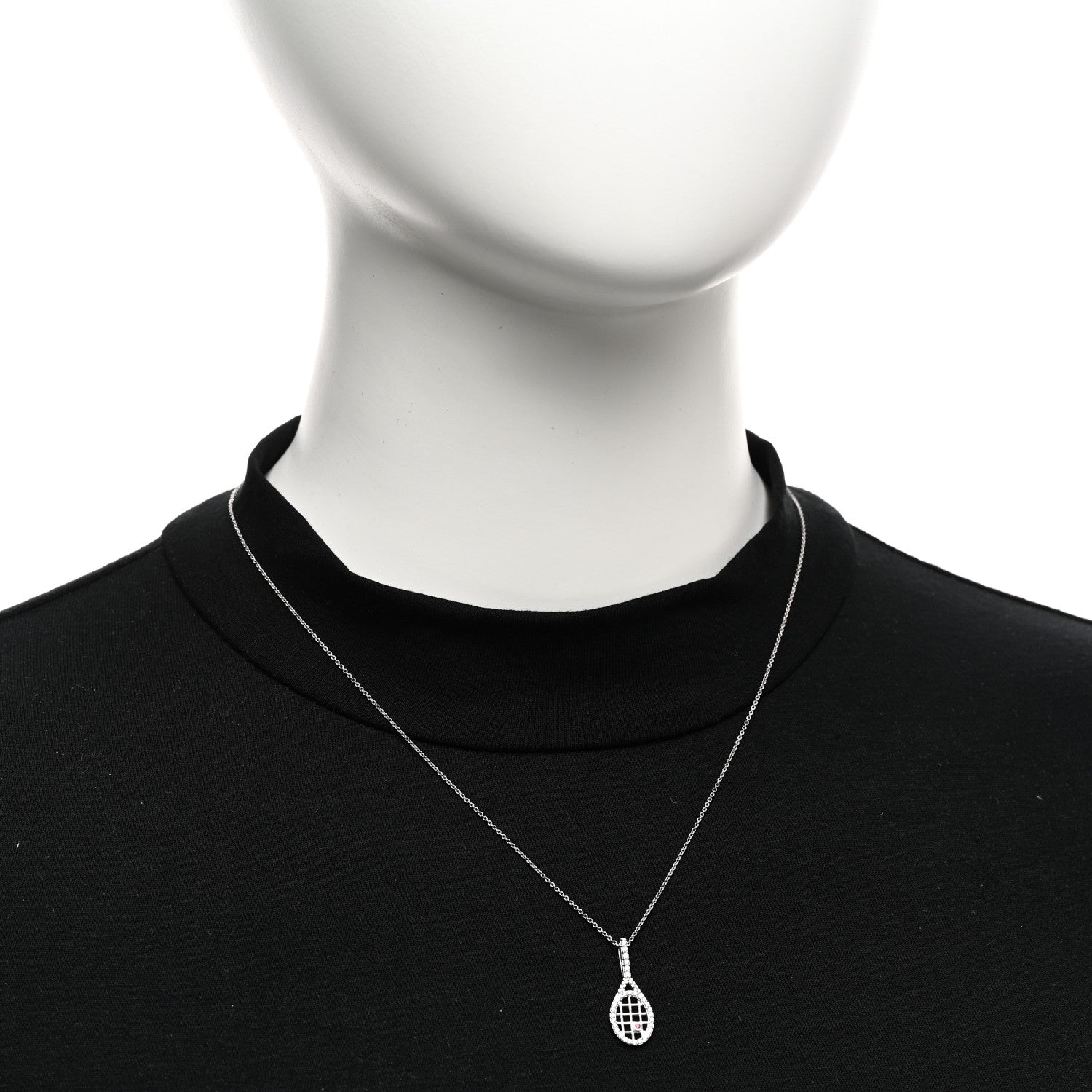Roberto Coin 18K White Gold Diamond Tiny Treasures Tennis Racket Pendant Necklace 2 of 5