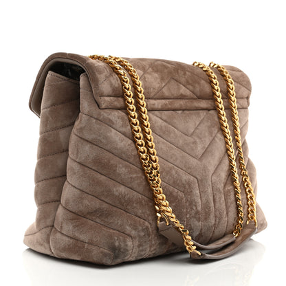 Saint Laurent Suede Y Quilted Monogram Medium Loulou Chain Satchel Taupe 3 of 12