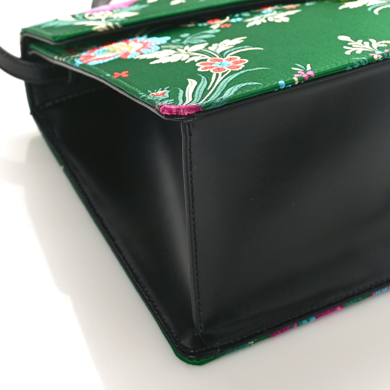 Gucci Jacquard Floral Medium Sylvie Top Handle Bag Green Multicolor Black 8 of 13