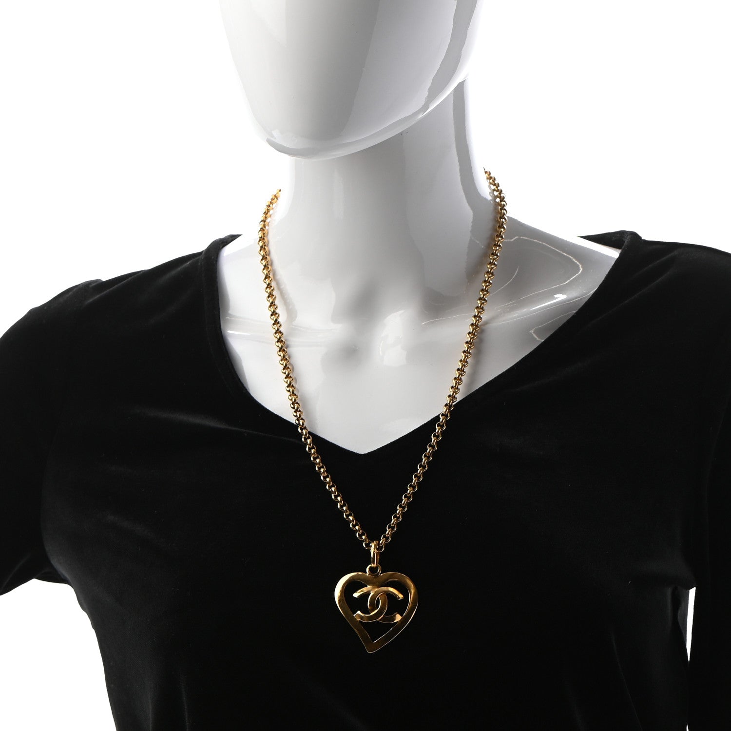 Chanel CC Heart Chain Pendant Necklace Gold 2 of 5