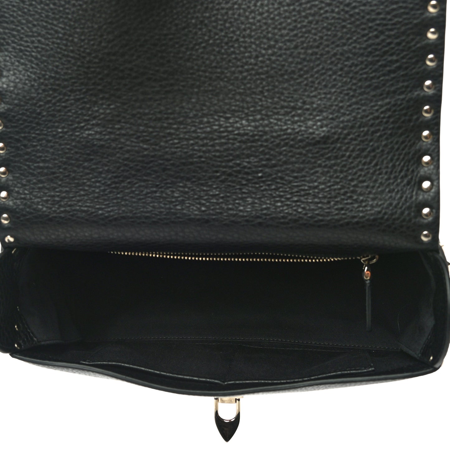 Pebbled Calfskin Rockstud Single Handle Flap Bag Black