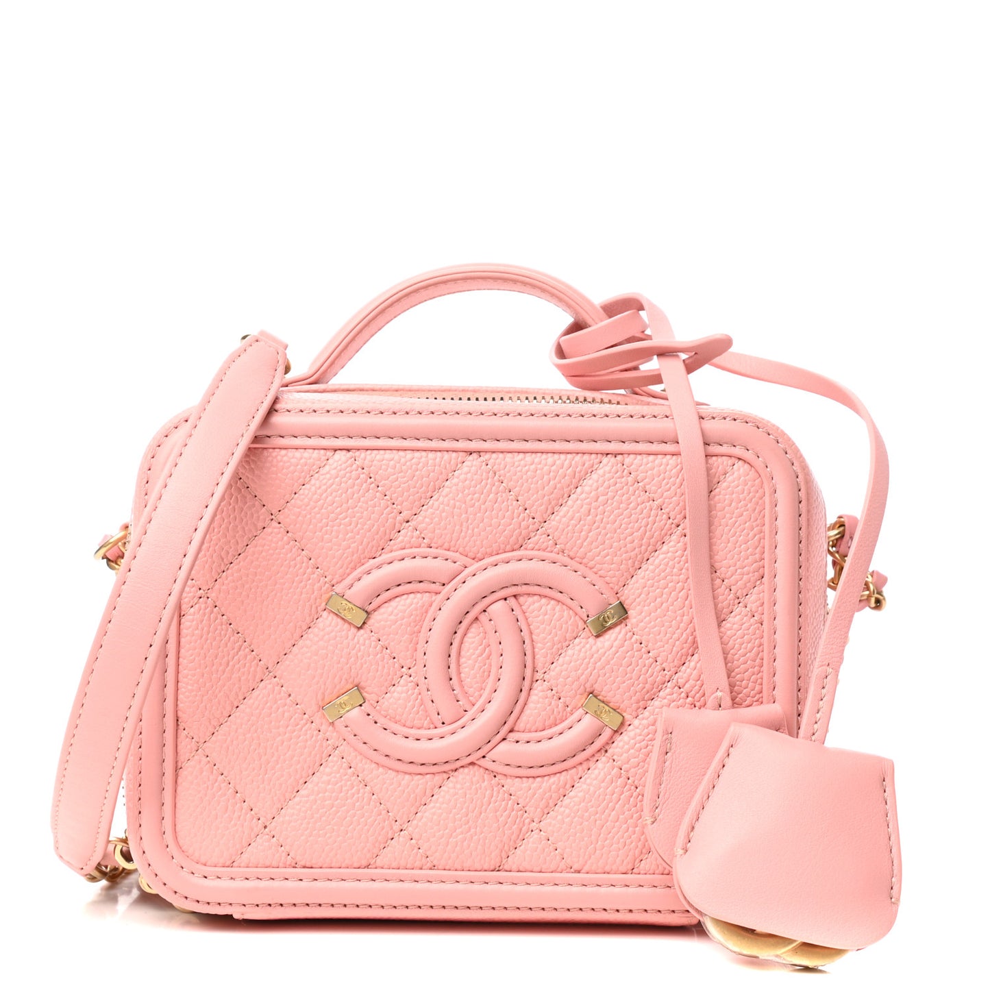 Caviar Quilted Small CC Filigree Vanity Case Rose Pink
